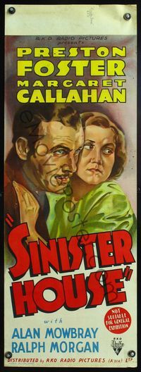 5k204 MUSS 'EM UP Aust daybill '36 artwork of Preston Foster & Margaret Callahan, Sinister House!