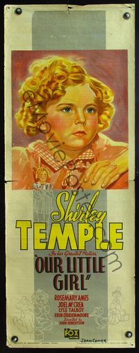5k206 OUR LITTLE GIRL Aust daybill '35 close-up stone litho art of Shirley Temple!