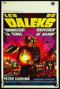 5k497 DALEKS' INVASION EARTH: 2150 AD Belgian '66 Peter Cushing as Dr. Who, sci-fi battle art!