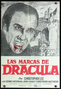 5k038 SCARS OF DRACULA Colombian poster '70 close up art of vampire Christopher Lee, Hammer horror!