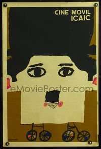 5k181 CHARLIE CHAPLIN CUBAN ART Cuban '69 wacky Bachs artwork of Chaplin's giant head on wheels!