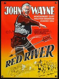 5k134 RED RIVER Danish R71 great artwork of John Wayne, Montgomery Clift, Howard Hawks