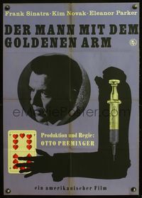 5k148 MAN WITH THE GOLDEN ARM East German '66 Frank Sinatra is hooked, different art and design!