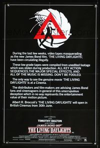 5k421 LIVING DAYLIGHTS advance Piracy English double crown '87 cool video tape piracy warning poster