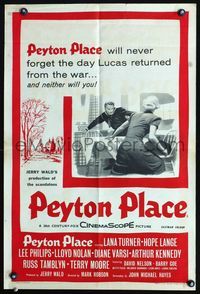 5k429 PEYTON PLACE English double crown '58 Lana Turner, from the novel by Grace Metalious!