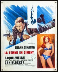 5k305 LADY IN CEMENT French 18x22 '68 art of Frank Sinatra & sexy Raquel Welch by Boris Grinsson!