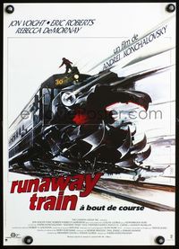5k317 RUNAWAY TRAIN French 15x21 '85 Jon Voight, Eric Roberts, wild different Landi artwork!
