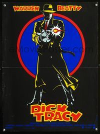5k290 DICK TRACY French 16x21 '90 great artwork of Warren Beatty with tommy gun!