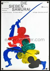 5k258 SEVEN SAMURAI German '62 Akira Kurosawa's Shichinin No Samurai, cool Hillmann artwork!
