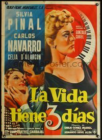 5k096 LA VIDA TIENE 3 DIAS Mexican poster '55 art of sexy Silvia Pinal, Carlos Navarro!