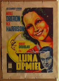 5k099 OVER THE MOON Mexican poster '39 great Ocampo art of Merle Oberon & Rex Harrison!