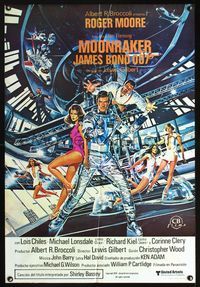 5k367 MOONRAKER Spanish '79 art of Roger Moore as James Bond & sexy babes by Gouzee!