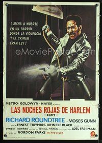 5k381 SHAFT Spanish '71 classic image of tough Richard Roundtree shooting gun!