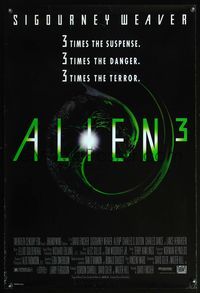 5m074 ALIEN 3 DS 1sh '92 Sigourney Weaver, 3 times the danger, 3 times the terror!