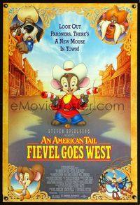 5m083 AMERICAN TAIL: FIEVEL GOES WEST 1sh '91 animated cartoon western, there's a new mouse in town!