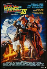 5m100 BACK TO THE FUTURE III DS 1sh '90 Michael J. Fox, Chris Lloyd, Zemeckis, Drew Struzan art!