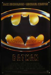 5m112 BATMAN int'l style D matte finish 1sh '89 Michael Keaton, Jack Nicholson, directed by Burton!