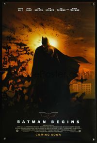 5m115 BATMAN BEGINS DS coming soon advance 1sh '05 Christian Bale as the Caped Crusader!