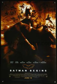 5m116 BATMAN BEGINS DS June 15 advance 1sh '05 Christian Bale as the Caped Crusader w/Katie Holmes!