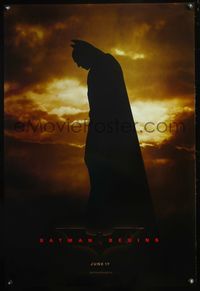 5m118 BATMAN BEGINS DS teaser 1sh '05 great profile image of Christian Bale as the Caped Crusader!
