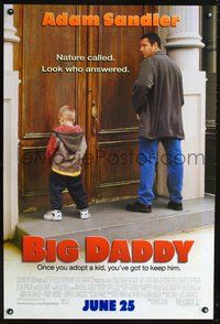 5m148 BIG DADDY DS advance 1sh '99 great image of Adam Sandler & kid relieving themselves on door!