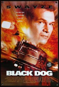 5m156 BLACK DOG DS 1sh '98 fiery action image of Patrick Swayze as truck driver w/big rigs!