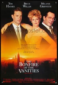 5m177 BONFIRE OF THE VANITIES DS 1sh '90 Tom Hanks, Bruce Willis & Melanie Griffith over New York!