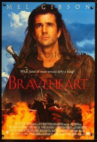5m192 BRAVEHEART int'l style B 1sh '95 different image of Mel Gibson, defy a king!