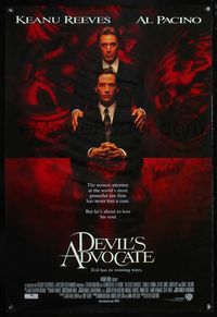5m016 DEVIL'S ADVOCATE DS advance signed 1sh '97 by Keanu Reeves, he's about to lose his soul!