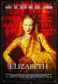 5m300 ELIZABETH DS int'l 1sh '98 great close up image of Cate Blanchett as England's queen!