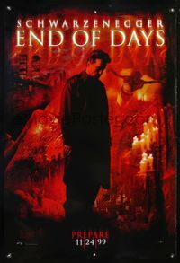 5m305 END OF DAYS DS teaser 1sh '99 grizzled Arnold Schwarzenegger, cool creepy horror images!