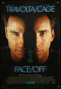 5m017 FACE/OFF int'l advance signed 1sh '97 by John Travolta and Nicholas Cage who switch faces!