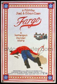 5m328 FARGO DS 1sh '96 a homespun murder story from the Coen Brothers, needlepoint style!