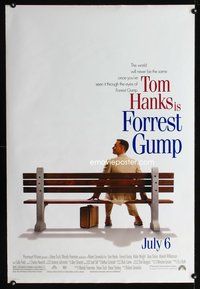 5m369 FORREST GUMP DS advance 1sh '94 Tom Hanks sits on bench, Robert Zemeckis classic!