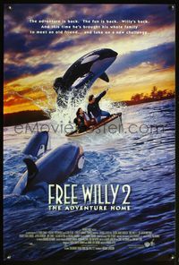 5m384 FREE WILLY 2 advance 1sh '95 Dwight Little directed sequel, The Adventure Home, killer whale!