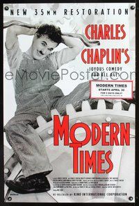5m595 MODERN TIMES 1sh R90s classic image of Charlie Chaplin on giant gear!