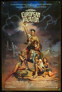 5m611 NATIONAL LAMPOON'S EUROPEAN VACATION 1sh '85 Boris Vallejo art with strongman Chevy Chase!