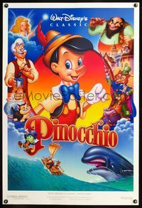 5m632 PINOCCHIO DS 1sh R92 Walt Disney classic fantasy cartoon, great Alvin art!