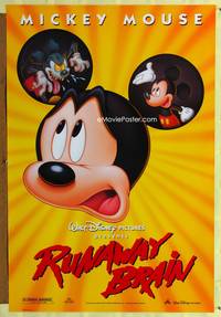 5m673 RUNAWAY BRAIN DS 1sh '95 Disney, great huge Mickey Mouse Jekyll & Hyde cartoon image!