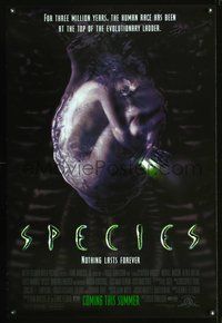 5m712 SPECIES advance 1sh '95 creepy artwork of alien Natasha Henstridge in embryo sac!