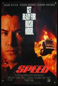 5m715 SPEED int'l DS style A 1sh '94 huge close up of Keanu Reeves & bus driving through flames!