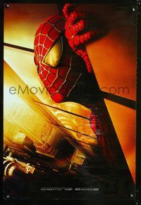 5m716 SPIDER-MAN DS int'l Twin Towers WTC teaser 1sh '02 Tobey Maguire crawling up wall!