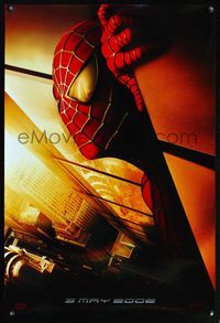 5m717 SPIDER-MAN teaser 1sh '02 Tobey Maguire with WTC in eyes, Sam Raimi, Marvel Comics!