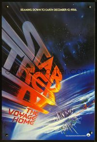 5m722 STAR TREK IV teaser 1sh '86 The Voyage Home, Bob Peak art of title crashing into earth!