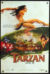 5m741 TARZAN DS teaser 1sh '99 cool Walt Disney jungle cartoon, from Edgar Rice Burroughs story!