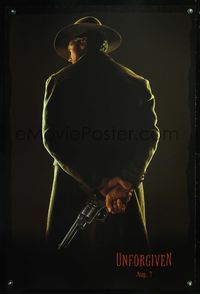 5m775 UNFORGIVEN DS teaser 1sh '92 classic image of gunslinger Clint Eastwood with his back turned!