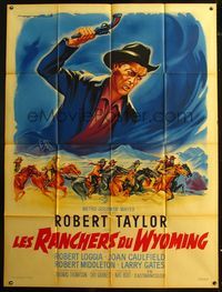 5n375 CATTLE KING French 1p '63 art of cowboy Robert Taylor holding gun by Roger Soubie!