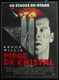 5n401 DIE HARD French 1p '88 Bruce Willis, cool image of helicopter crashing into building!