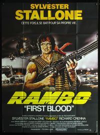 5n439 FIRST BLOOD French 1p '83 best art of Sylvester Stallone as John Rambo by Renato Casaro!