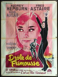 5n450 FUNNY FACE French 1p '57 art of Audrey Hepburn full-length and c/u + Fred Astaire by Grinsson